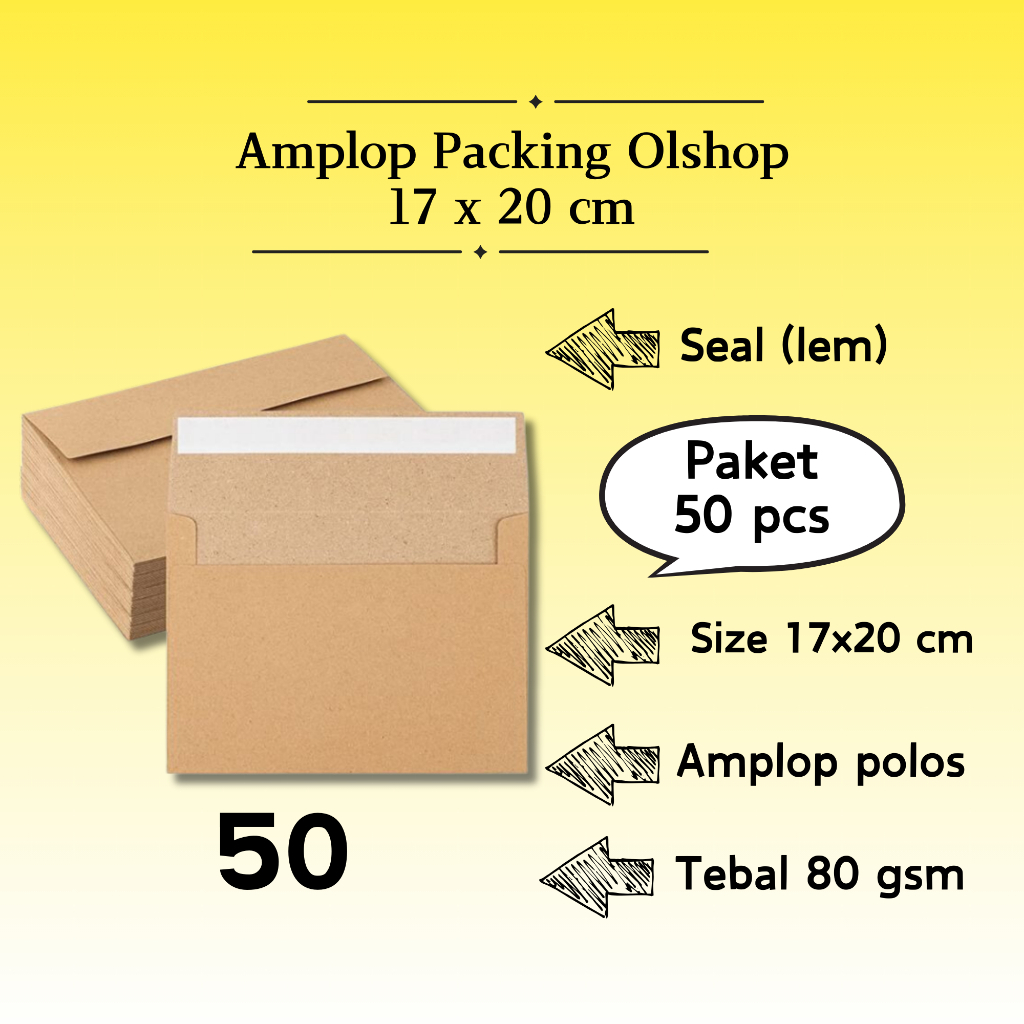

50 Pcs Landscape - Amplop Packaging Kraft Potrait Amplop Klasik Coklat Polos Seal (Pakai Lem) 17 x 20 cm