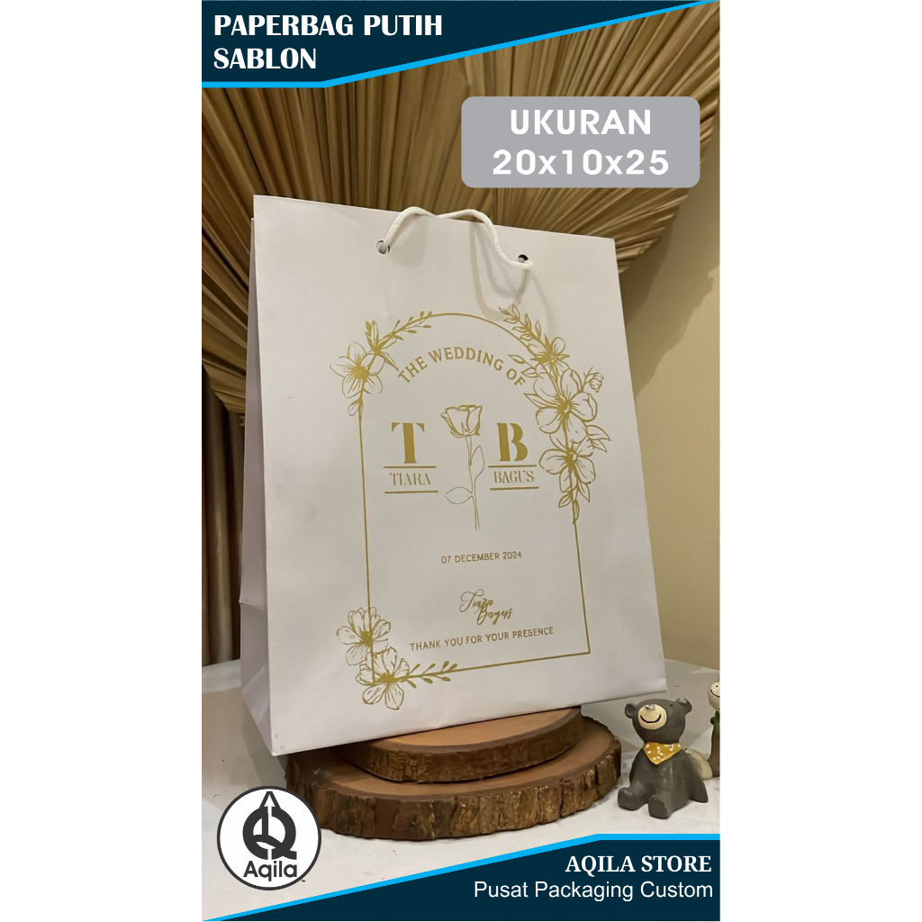 

Paperbag putih sablon gratis desain ukuran 20x10x25