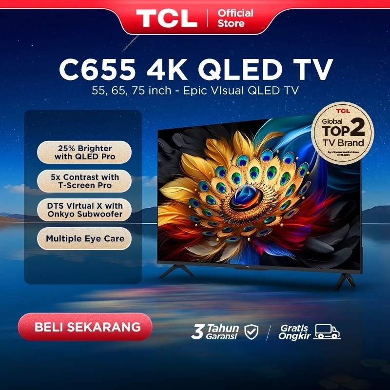 TV TCL 65 INCH QLED 4K ANDROID GOOGLE DIGITAL TV 65C655 - 65INCH