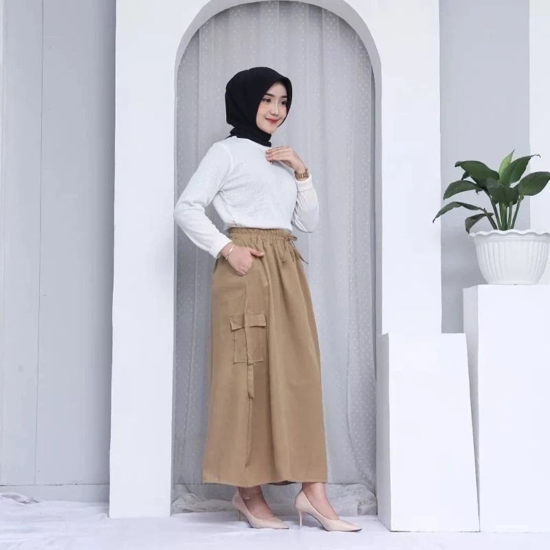 TERBARU rok cargo panjang wanita 2024/rok span chinos jumbo 80kg terbaru/rok chinos panjang cargo ko