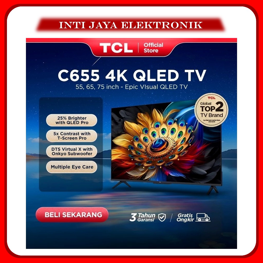 TV TCL 65 INCH QLED 4K ANDROID GOOGLE DIGITAL TV 65C655 - 65INCH