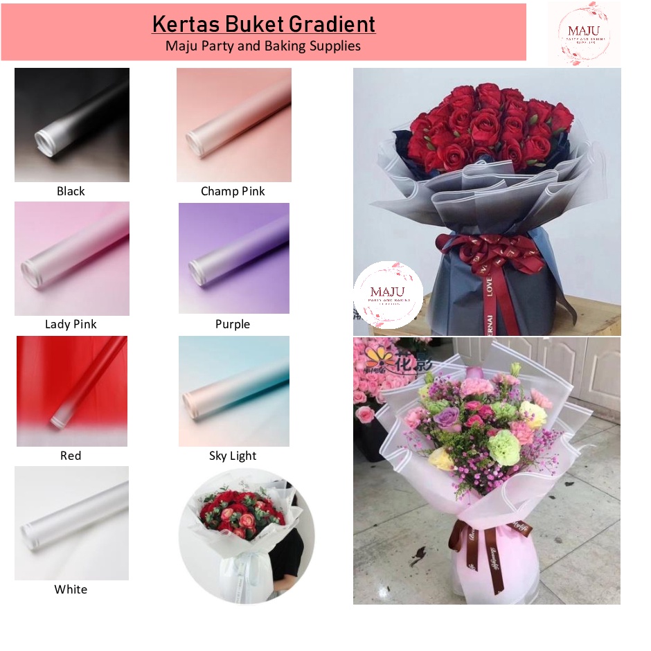 

Banyak Stock 2 lembar per pax Kertas Buket Gradient Gradasi Flower Wrapping Gradient Kertas Bunga Flower Paper Cellophane Paper