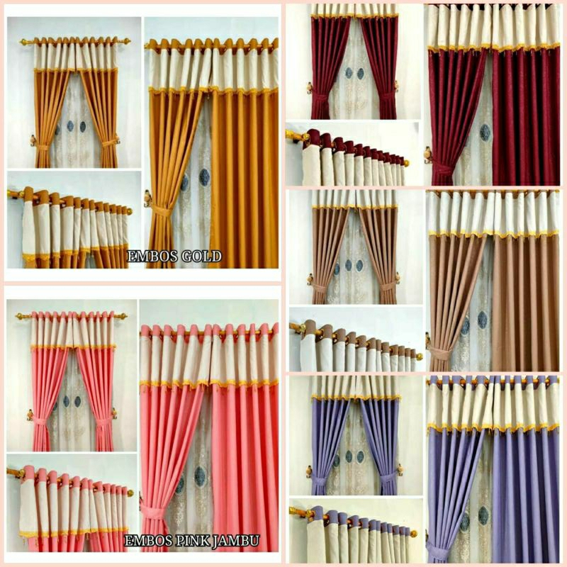 Gorden Mewah Embos Polos Model Renda Poni Kristal Ring 12 Panjang (220x135 cm)