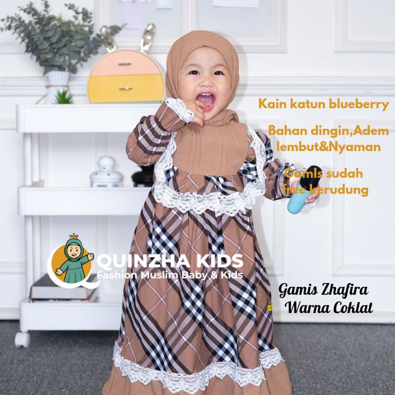 Gamis Anak Bayi Perempuan Kekinian Kain Katun Blueberry Import Bahan Adem umur 5 6 12 bulan- 1 2 3 4