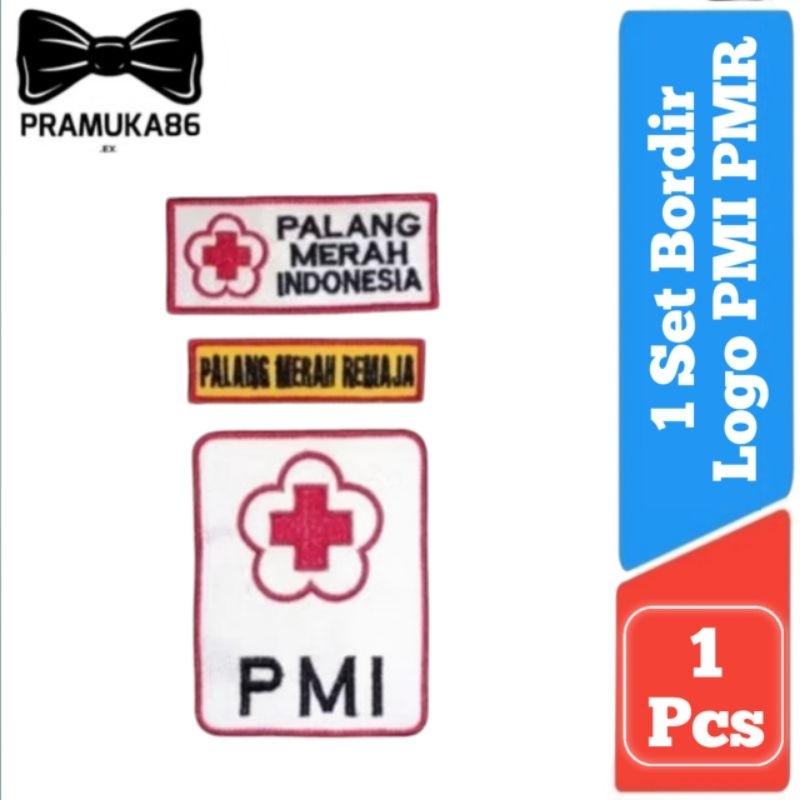 Badge 1set (3pcs) Logo PMI PMR Bordir Wira (Kuning) / Bet bedge PMI 1set