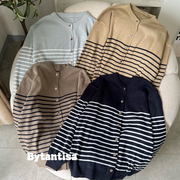 Bytantisa  Cardigan Rajut Strip Anita Kancing Hidup
