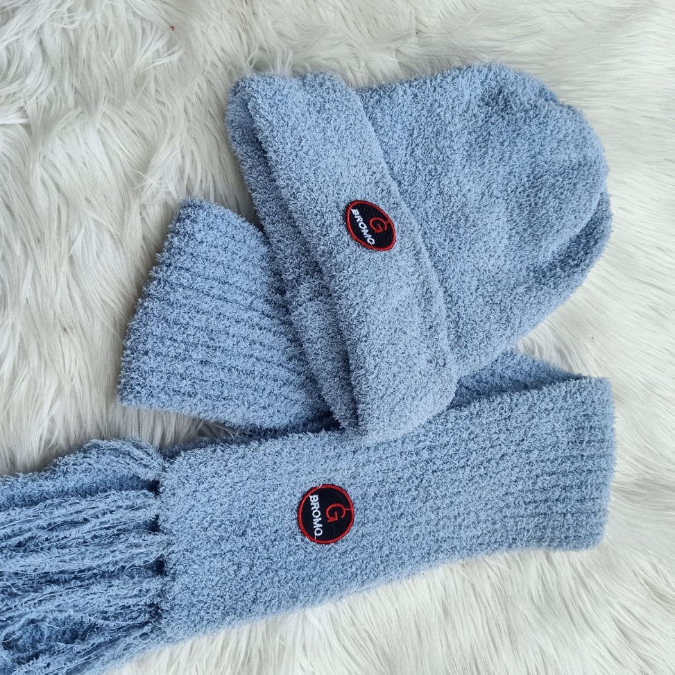 Set Kupluk dan Bromo Satu paket Topi Rajut Dieng Tebal Hangat Musim Dingin Pria Wanita Murah