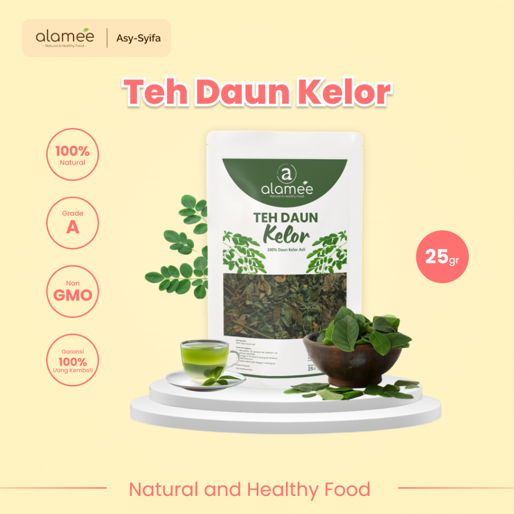 

ALAMEE Teh Daun Kelor Herbal Alami Moringa Tea Flower Asli Kering Organik Siap Seduh Minum 25gr