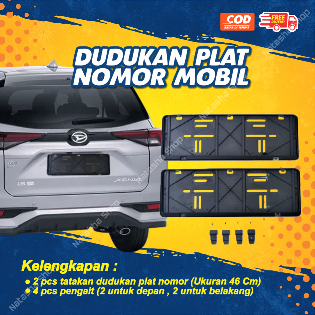 RO Cover Dudukan Plat Nomor Mobil Calya Warna Hitam dan Putih Ukuran Standar 46 Cm