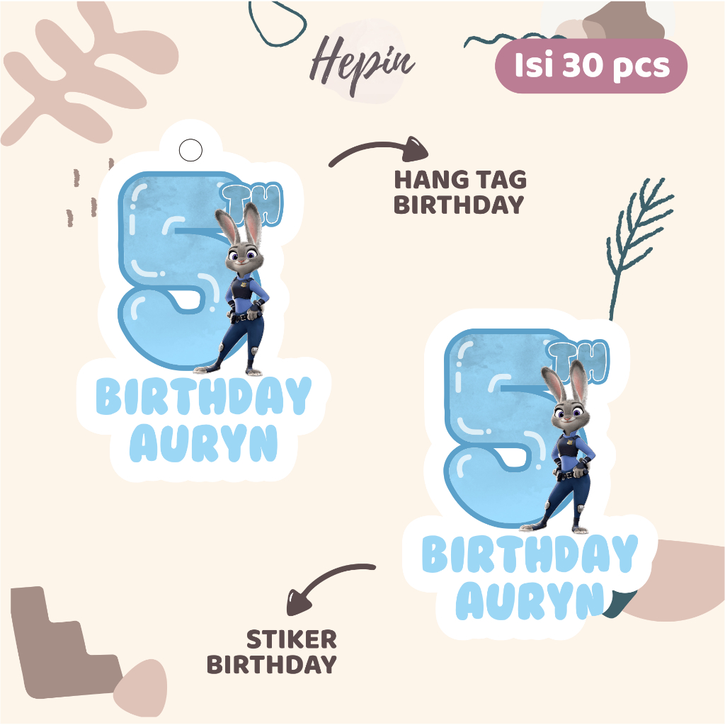 

(30pcs) Hang tag & stiker ulang tahun Tema ZOOTOPIA /murah/lucu /label tag ulang tahun murah/hang tag ulang tahun/tag souvenir ulang tahun/stiker nama ualang tahun/diecut stiker&t ag