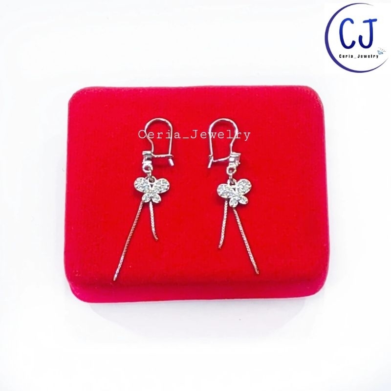 Anting Kupu-Kupu Perak Asli Silver 925 Lapis Emas Putih Asli - Anting Kail Gantungan Kupu-Kupu - Ant