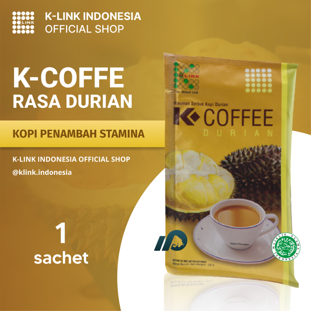 

K-Link Kopi Durian Original BPOM Kemasan 1 Sachet Kopi Rasa Durian Mencegah Anemia Melancarkan BAB Mengatasi Mual & Mabuk Perjalanan K-Link Official Store Klink Alia Story Aliastory Attauri