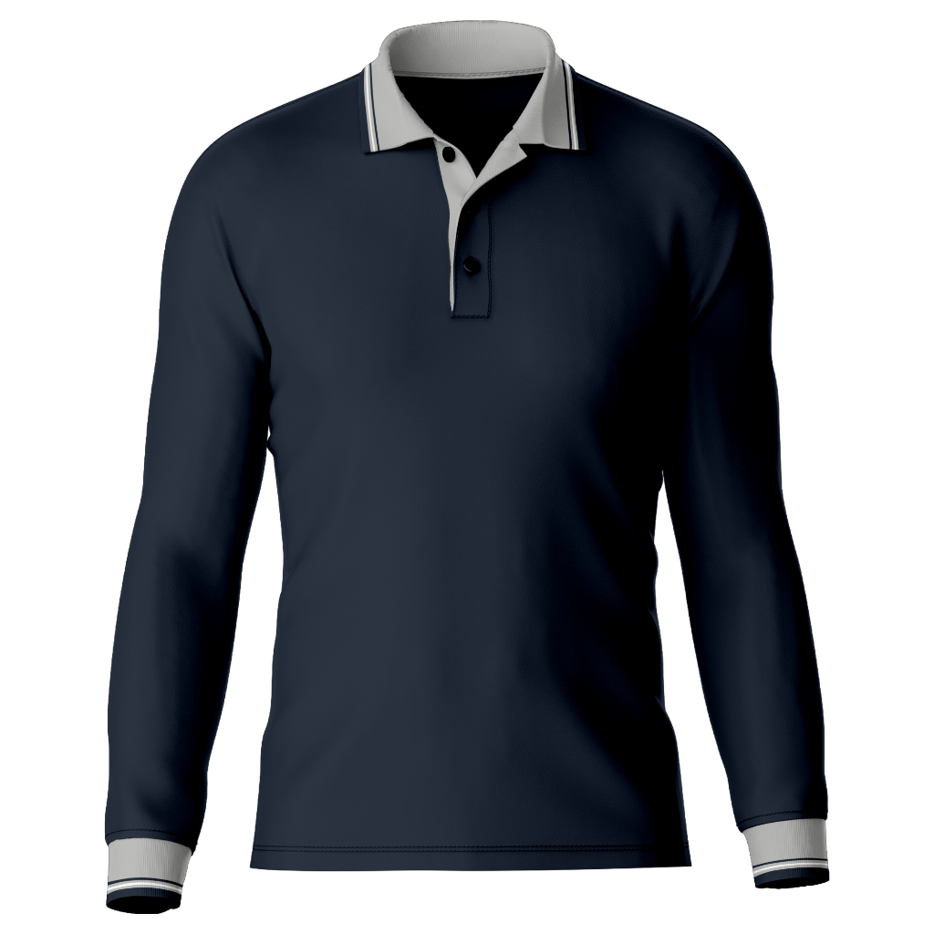 Comfort Polo Basic Top Kancing 2 | Kaos Polo Kombinasi NAVY KERAH ABU Panjang / SABLON / BORDIR