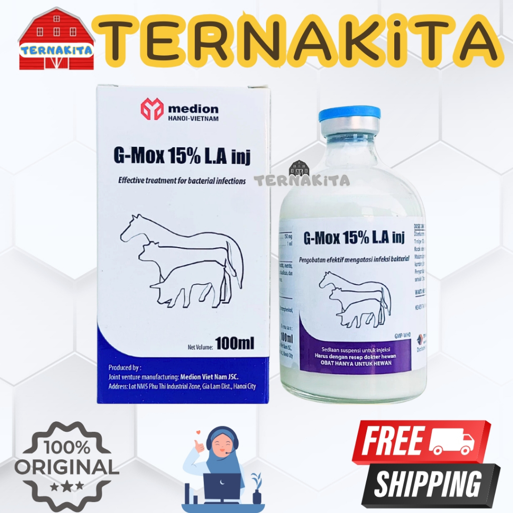 GMOX G MOX LA 100 ml MEDION - Obat Infeksi Hewan Ternak Sapi Kambing Babi Kuda Antibiotik hewan besa