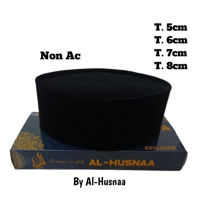 Songkok, Peci, Kopiah/kopyah Hitam polos Non Ac Tinggi 5cm 6cm 7cm 8cm Merk Al-Husnaa.