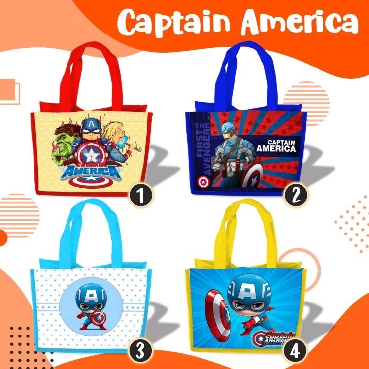 

Tas Ultah Captain America/ Tas Ulang Tahun Anak / Tas Aqiqah / Goodie Bag Souvenir Besek Kantong Custom Nama Dan Foto