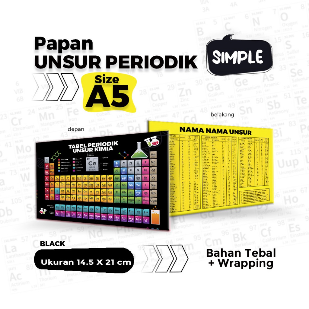 

Nk - PAPAN TABEL PERIODIK UNSUR KIMIA PRAKTIS ( Hitam Kuning ) / A5