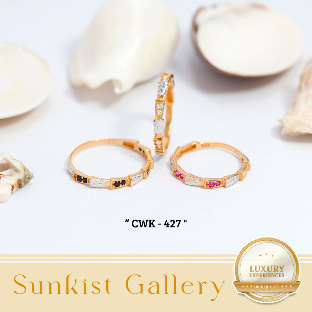 CINCIN WANITA EMAS ASLI KADAR 8K (375) MODEL LISTRING PERMATA PINK HITAM PUTIH CANTIK MINIMALIS KODE