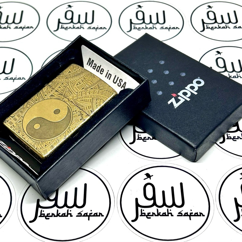 Korek Zippo Gold Yin Yang Vintage Look Engraved Lighter Original