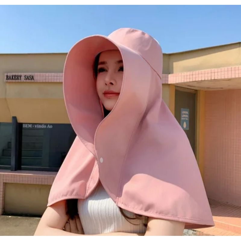 Topi pantai lebar polos topi wanita korea pink