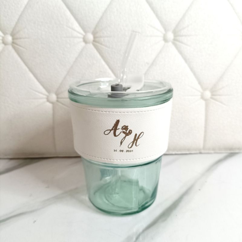 Souvenir Botol Minum Kaca Bening Gelas Aesthetic Bottle Tumbler Sedotan Kaca Souvenir pernikahan Cus