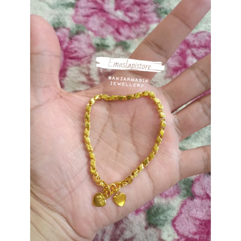 Gelang Mini Rantai Daun Polosan Lapis Emas 999 Banjar