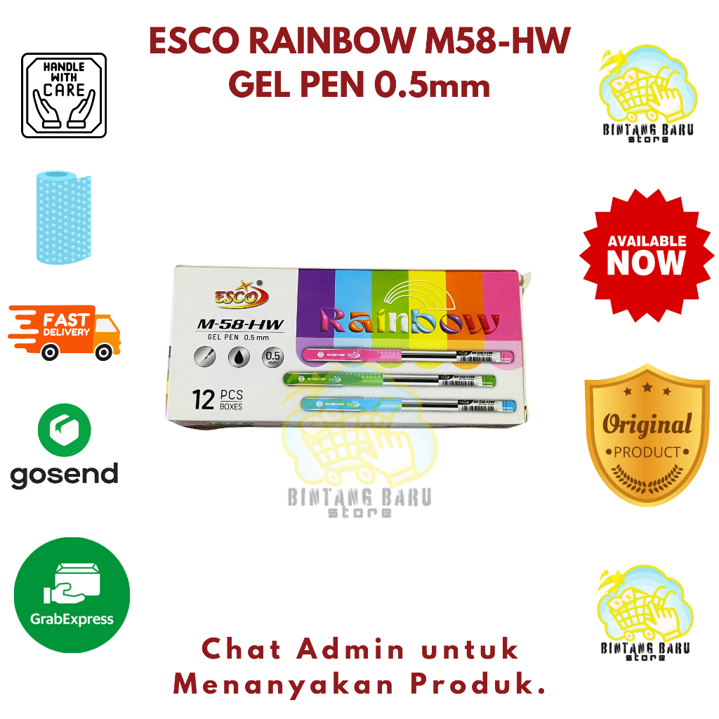 

[HARGA 1 LUSIN] ESCO - PULPEN GEL 0,5mm - RAINBOW M-58-HW