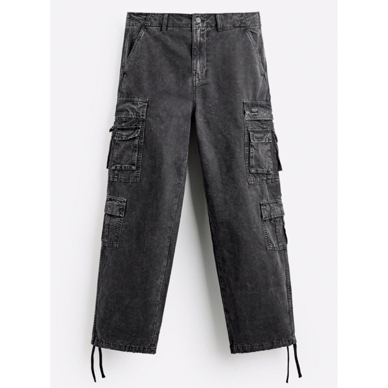 ZARA Men Cargo Trousers With Pockets Celana Panjang Pria Dark Grey