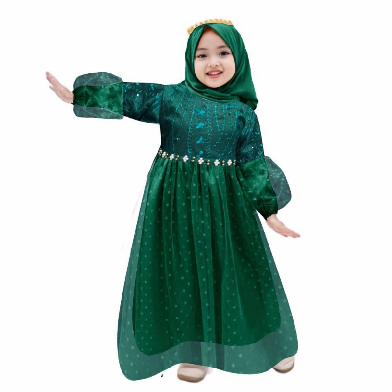 Aurauwais - Alika set gamis anak perempuan free hijab