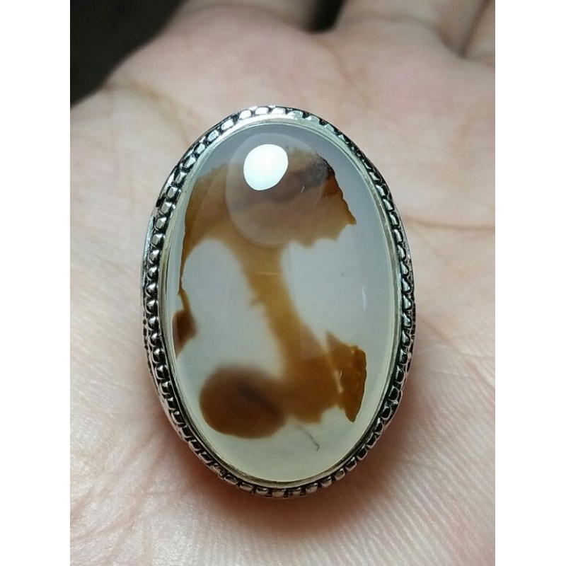 Cincin Batu Kristal Gambar Wayang - Dendrite Crystal Chalcedony. Bukan Batu Ijo Garut Bacan Doko Bac