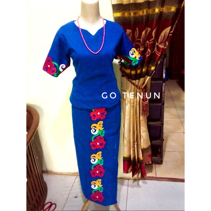 Baju Stelan Tenun Motif Cumi Kalimantan Bordir