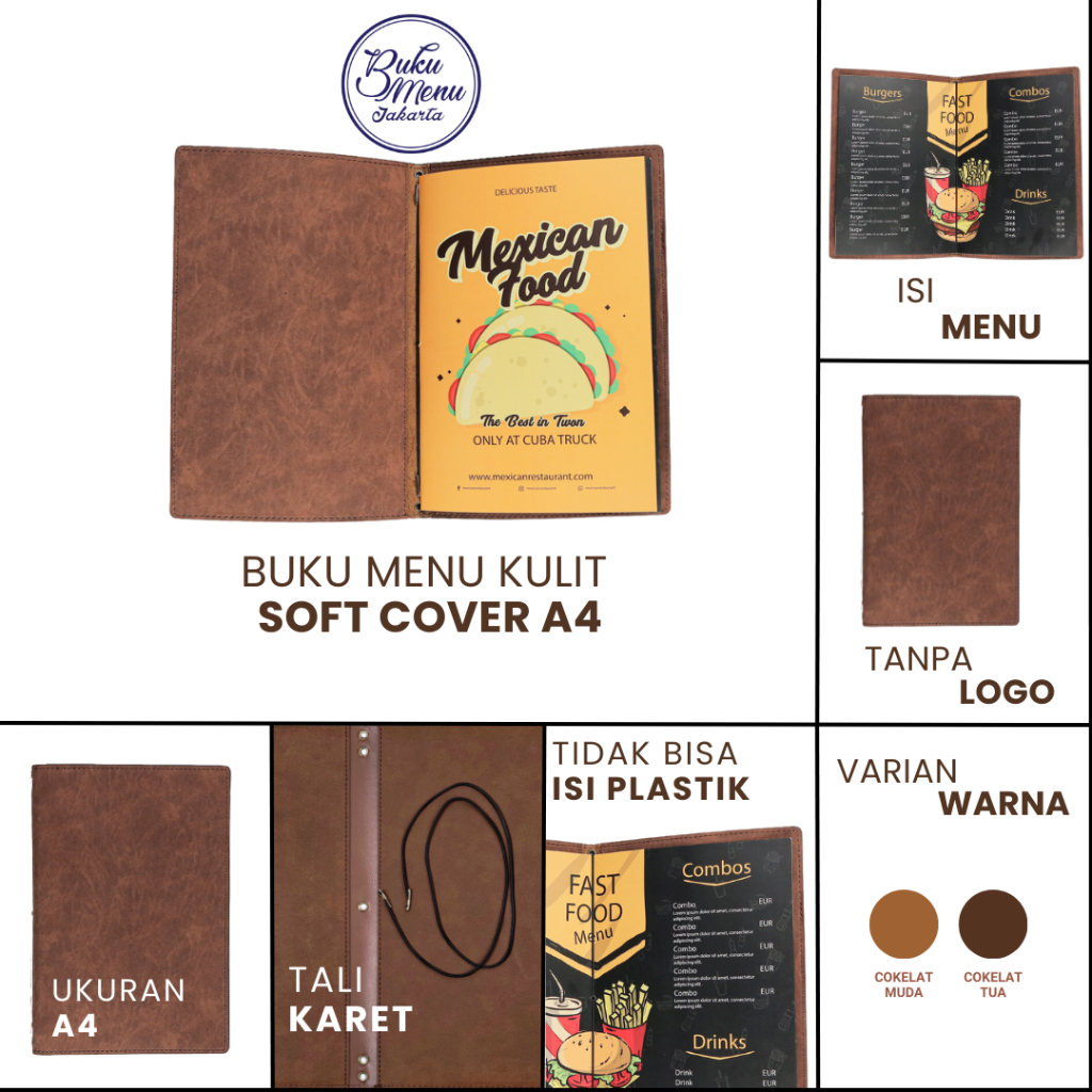 

Buku Menu Jakarta - Buku Menu Kulit Premium Soft Cover Jepit Tali Karet Japanesse Binding Coklat