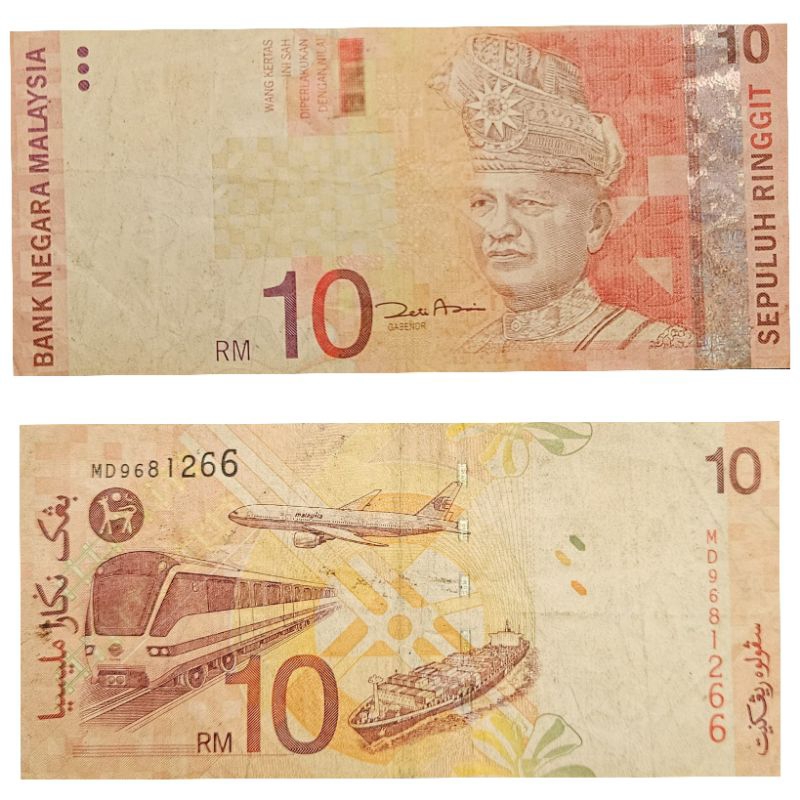 Uang Malaysia 10 Ringgit Original 100% Utuh Layak Renyah Bagus