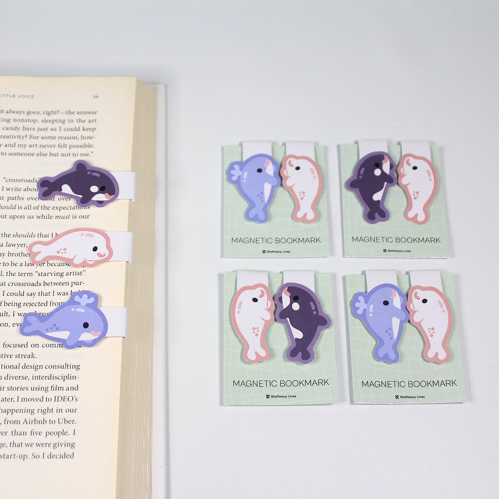 

SHOFTWAVY Whaltz Magnetic Bookmark Set | Pembatas Buku Magnet Paus | Ocean-Theme Stuff