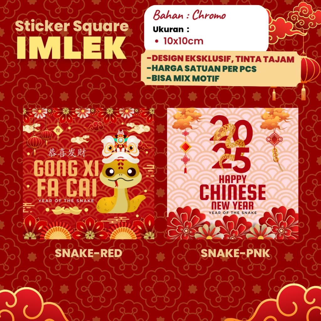 

Sticker Label Imlek Ular 2025 Stiker Segel Box Tempelan Kotak Imlek CNY Hampers Chinese New Year