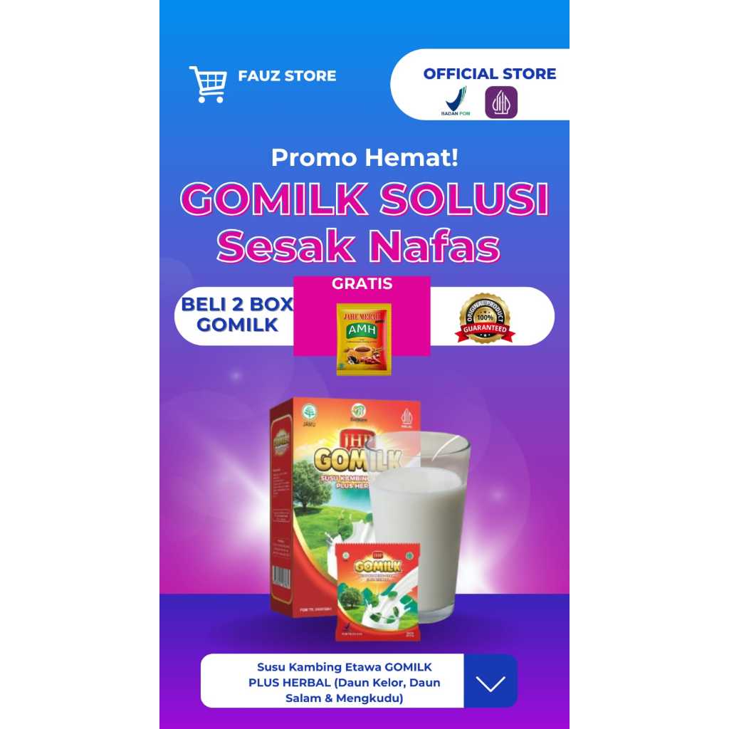 

GOMILK Susu Kambing Etawa Plus Herbal Atasi Sesak Nafas, Batuk,TBC