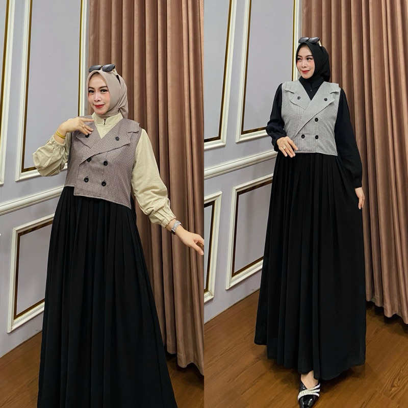 QF. Gamis terbaru konstud mix Ceruty / gamis kekinian / gamis murah / gamis wanita / Gamis Ceruty