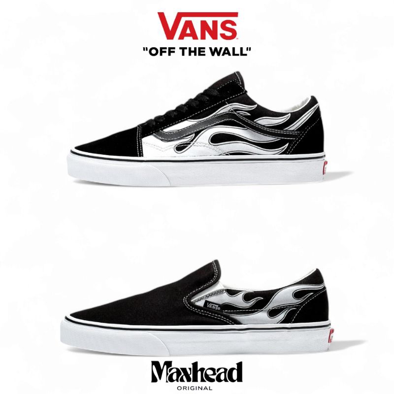 Vans Oldskool & Slip-On Flame White Black Original 100%