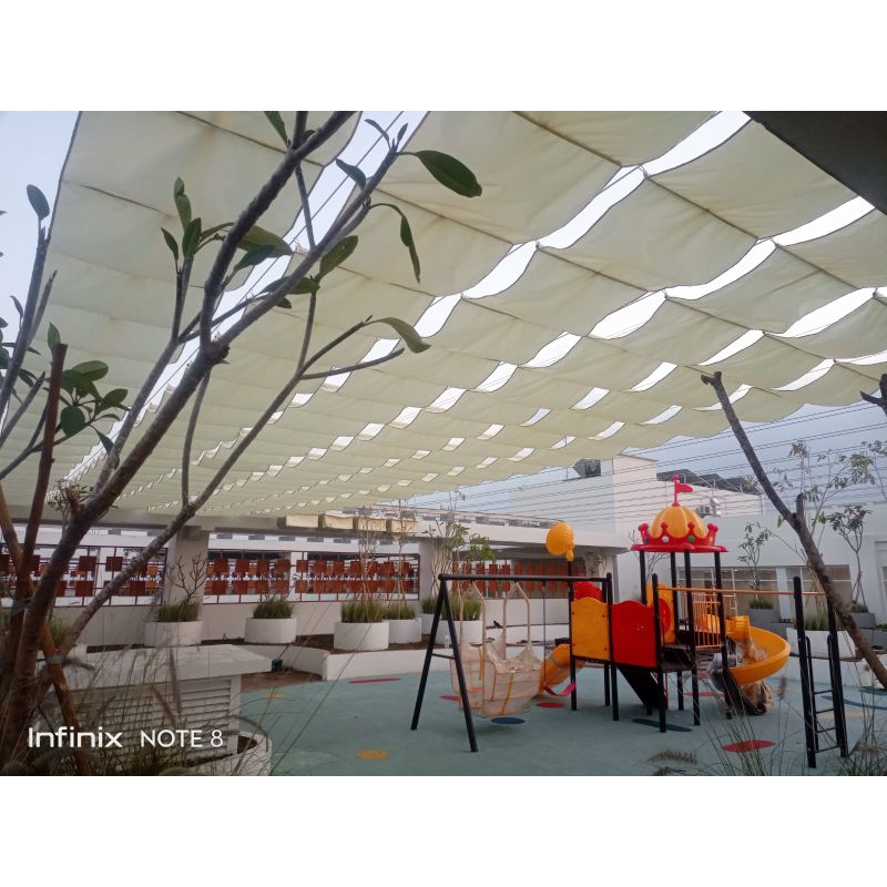 Awning sunshade gelombang costem ukuran bahan nilon