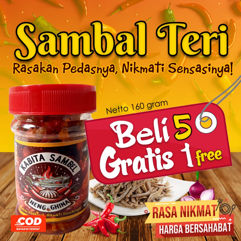 

Beli 5 Botol Gratis 1 Botol | SAMBAL TERI Renyah dan Pedas