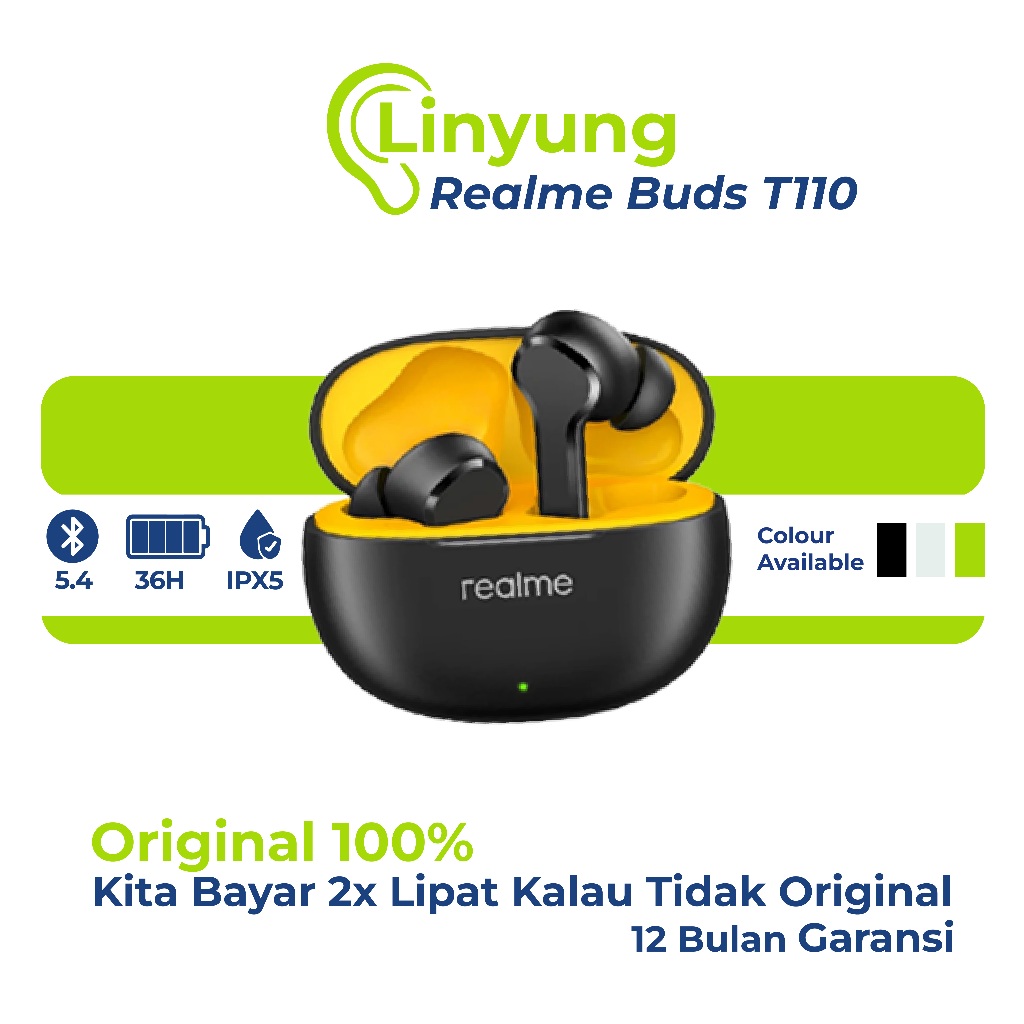 TWS Headset Wireless Nirkabel Bluetooth Gaming realme Buds T110 Handset Henset Android Iphone