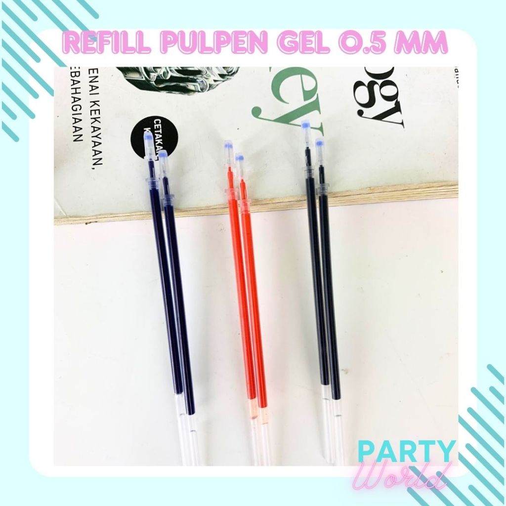 

Refill Gel Pulpen 0.5mm Refill Pena Tinta Polos Hitam Merah Biru Tinta Isi Ulang Bolpoin Gel Partyworld