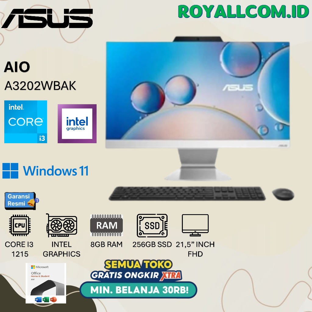 ASUS AIO A3202WBAK I3 1215 8GB 256GB W11 21.5FHD WHT 2Y