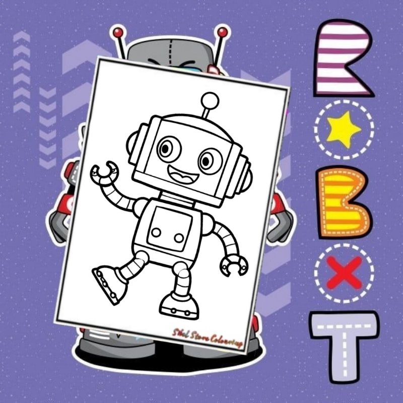 KERTAS MEWARNAI PAUD / TK / SD / KERTAS GAMBAR / ROBOT / KERTAS  GAMBAR MEWARNAI ANAK PAUD TK SD ISI