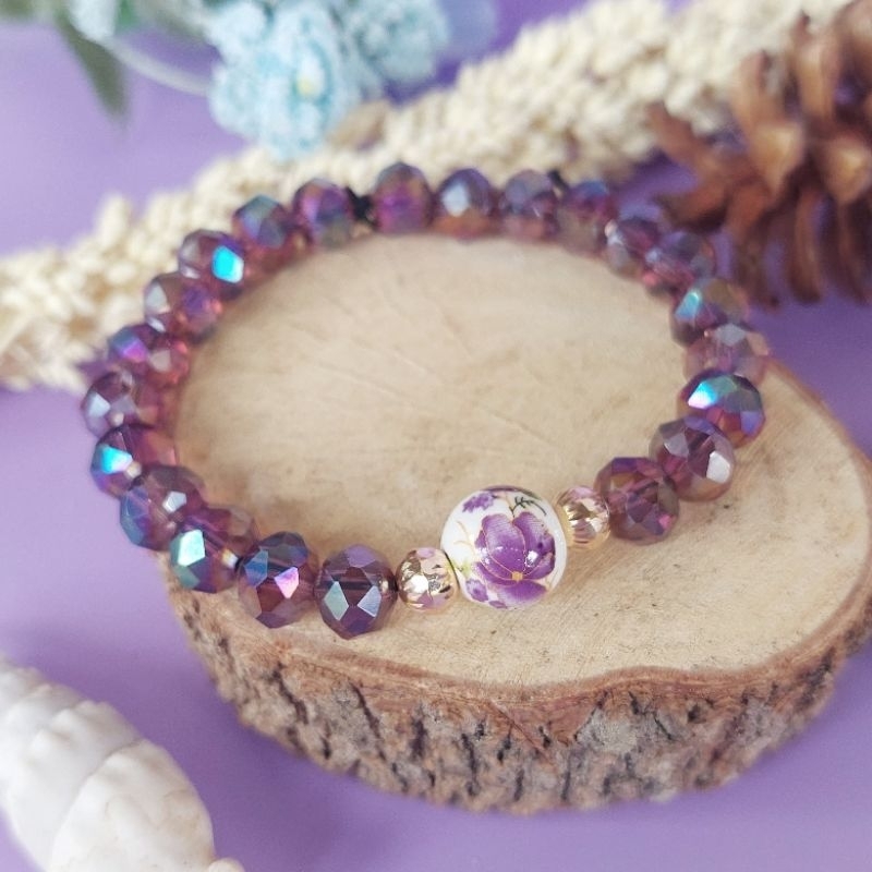 Gelang batu alam putih kombinasi emas asli