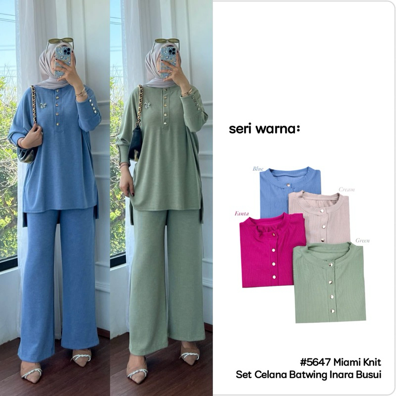setelan celana batwing wanita jumbo kaos knit miami setcel wanita inara set clarke