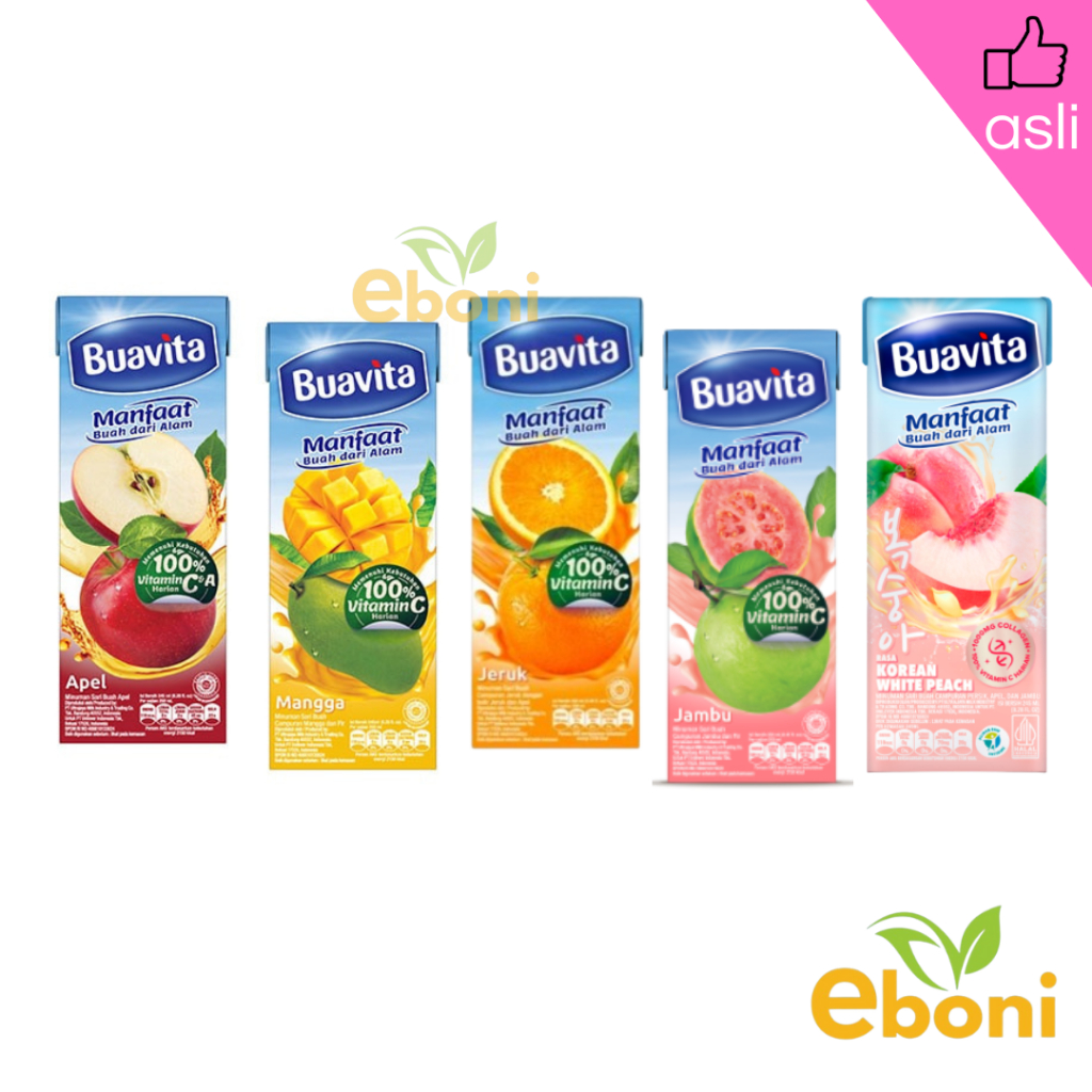 

Buavita Minuman Sari Buah Jambu Mangga Apel Jeruk Peach - Buavita 245ml