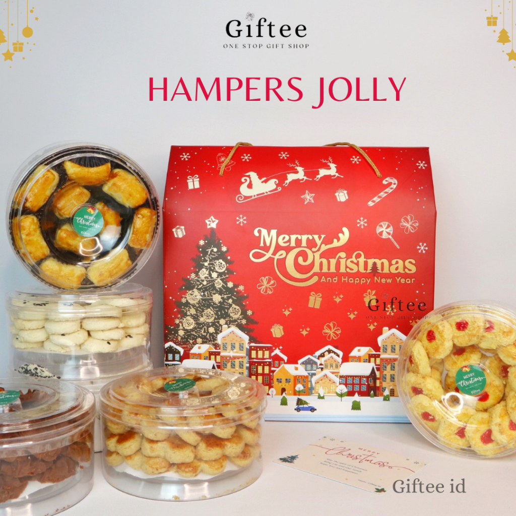 

HAMPERS SET KUE KERING SET 6 JOLLY NATAL EXCLUSIVE GABLE BOX TAS JINJING COOKIES 250 GR MAKANAN TOPLES ENAK MURAH PAKET NASTAR MEWAH PREMIUM GIFT KADO HADIAH BINGKISAN PARCEL PARSEL SOUVENIR EID MUBARAK IDUL FITRI RAMADHAN ISLAM MUSLIM BY GIFTEE ID