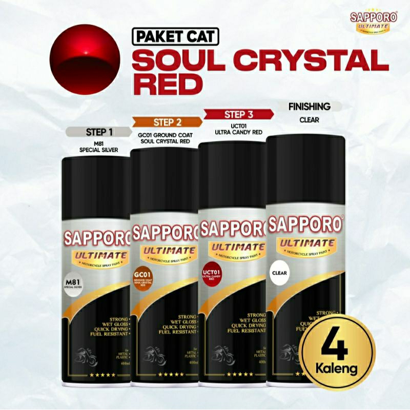 #MAU# Paket Lengkap Cat Semprot Sapporo Ultimate Soul Crystal Red Merah Metallic Cat Spray Duco Sapp