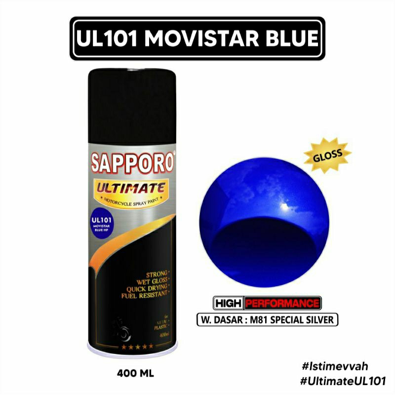 #MAU# Cat Semprot Sapporo Ultimate UL101 Movistar Blue HP 400ml Biru Terang Cerah Metallic Honda Mov